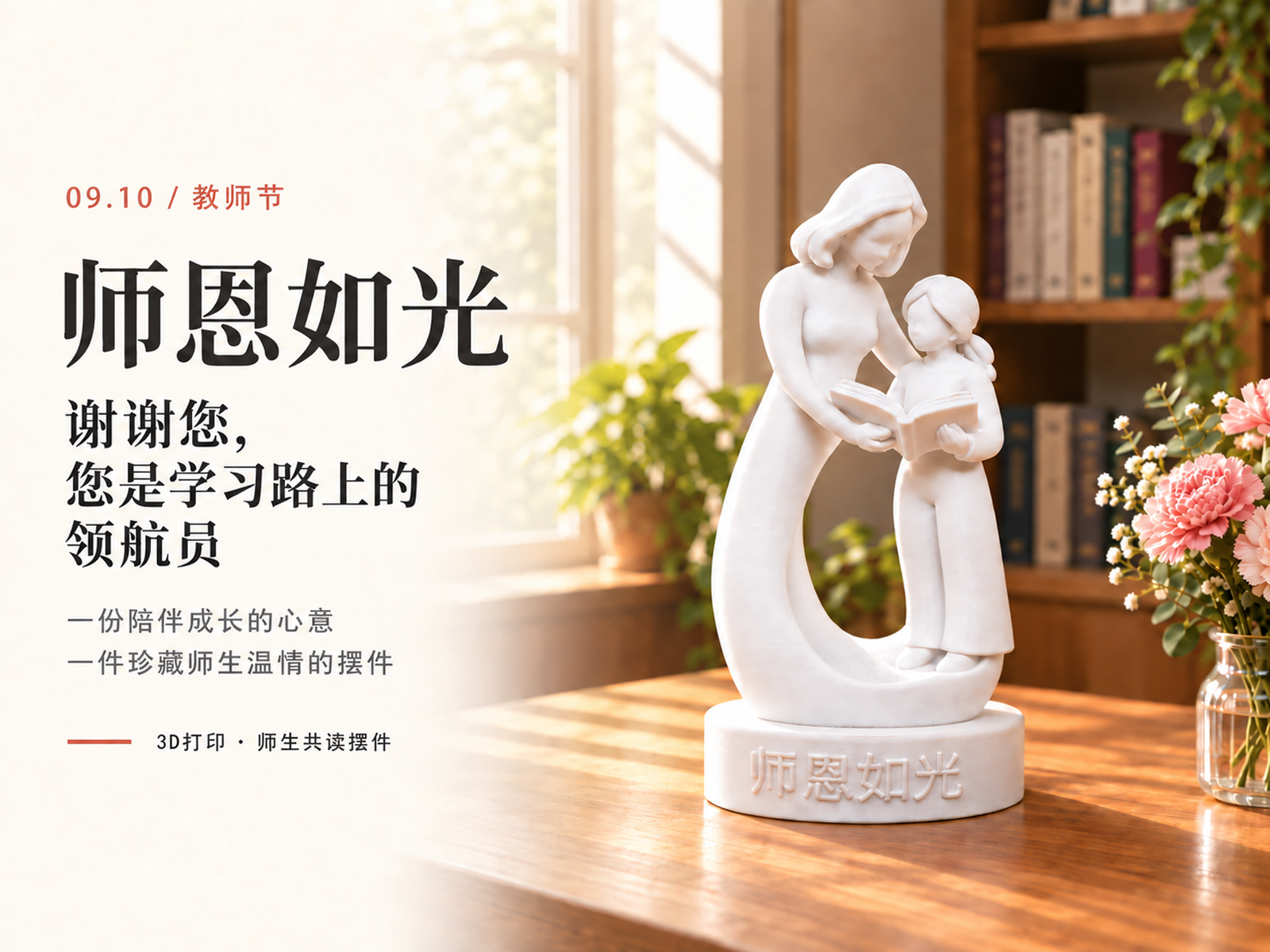 师恩如光|教师节师生共读摆件 · 3D打印感恩礼物