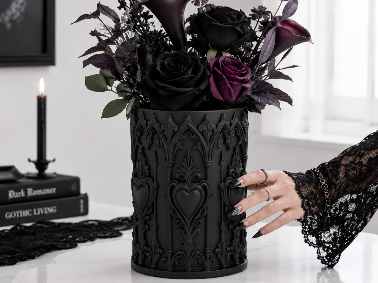 Goth Sacred Hearts Flower Vase for Dark Decor