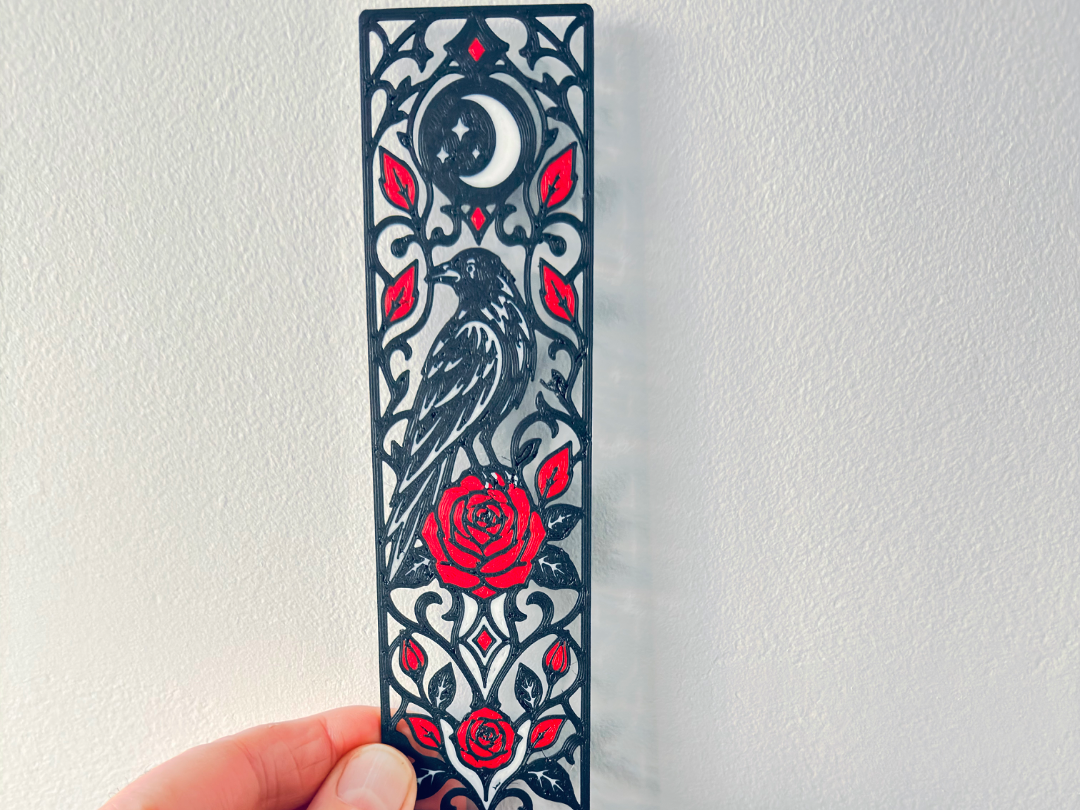 Gothic Raven and Rose Bookmark Openwork Design