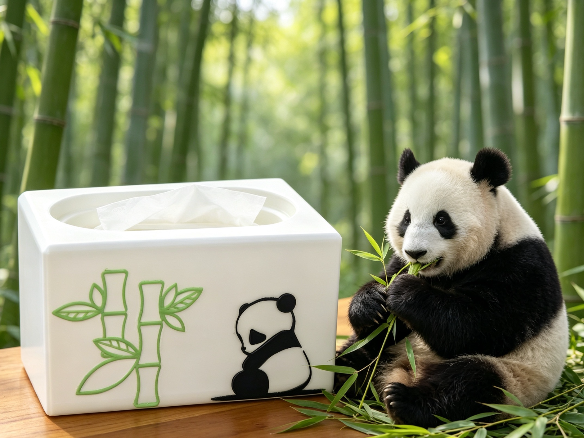 奶呼呼 中国风 熊猫竹子 拓竹标 下沉式纸巾盒 一体打印 无需安装 h2c 多色打印 