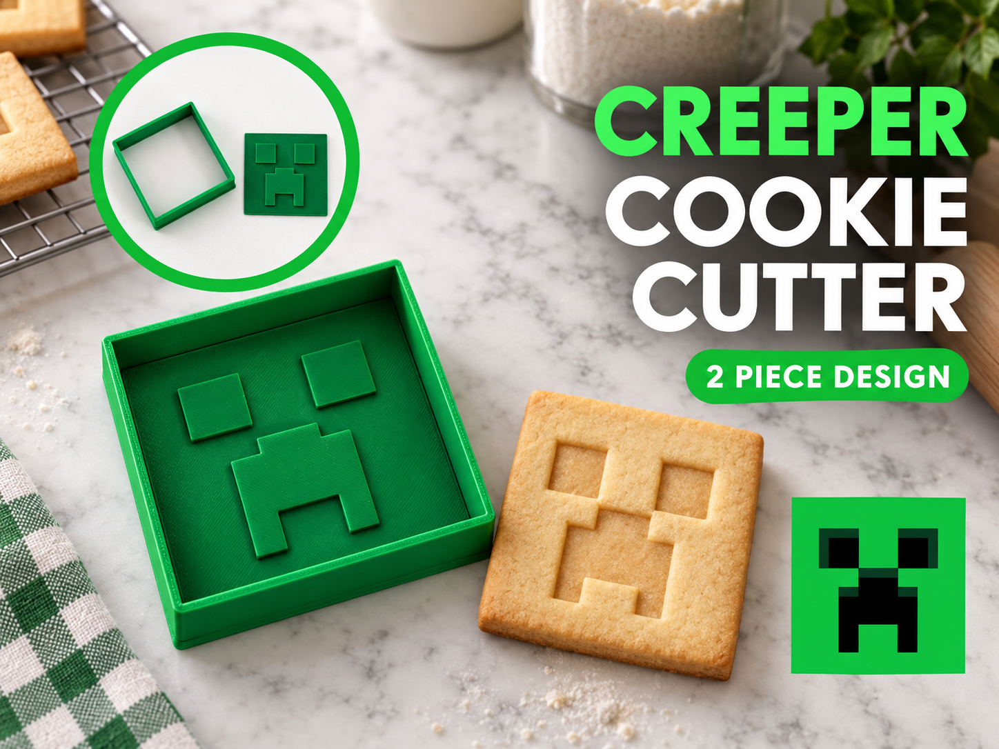 Minecraft Creeper Cookie Cutter - Two Piece Design