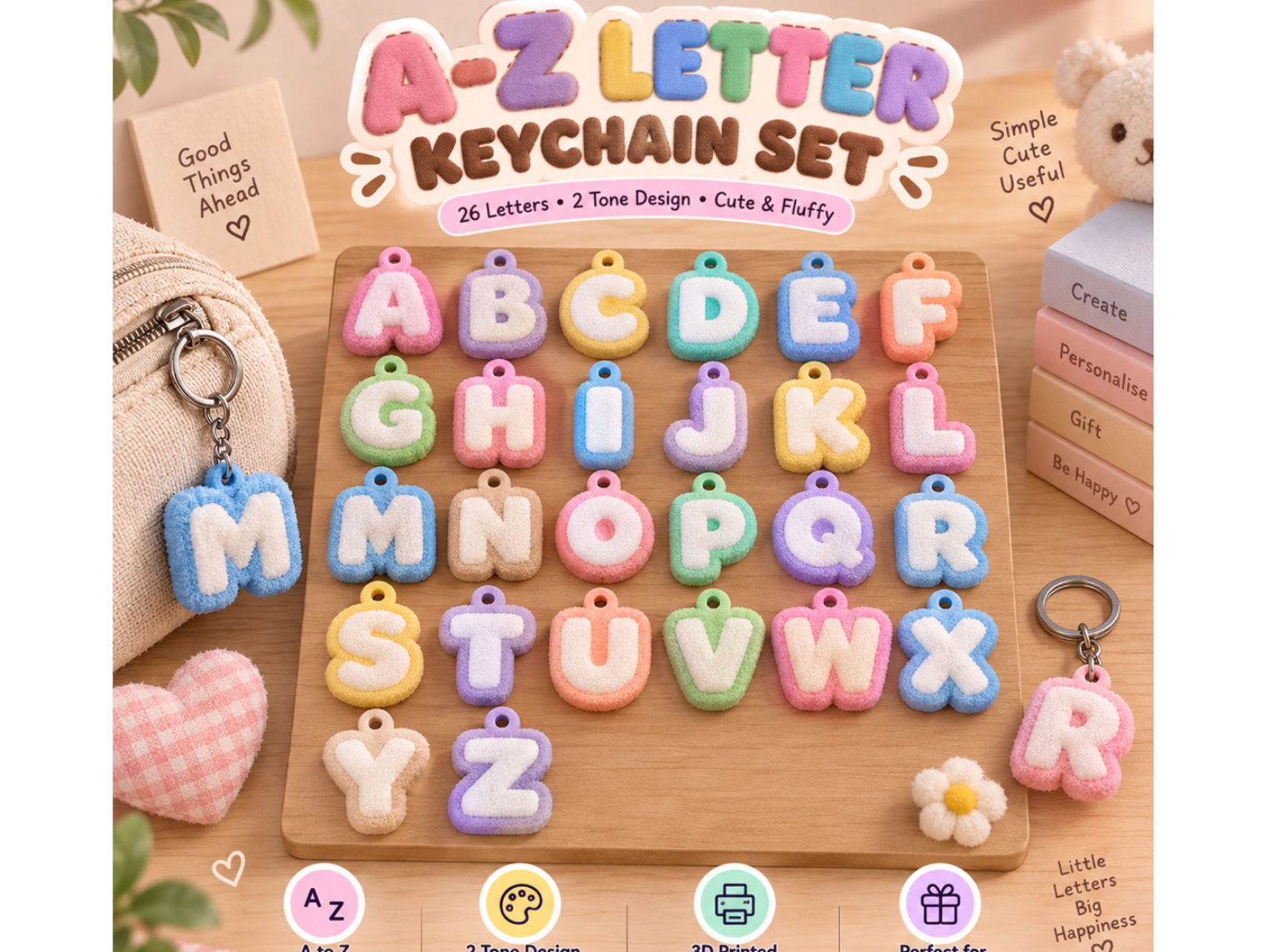 Kawaii Cute Chucky Alphabet  Letter Keychain Charm