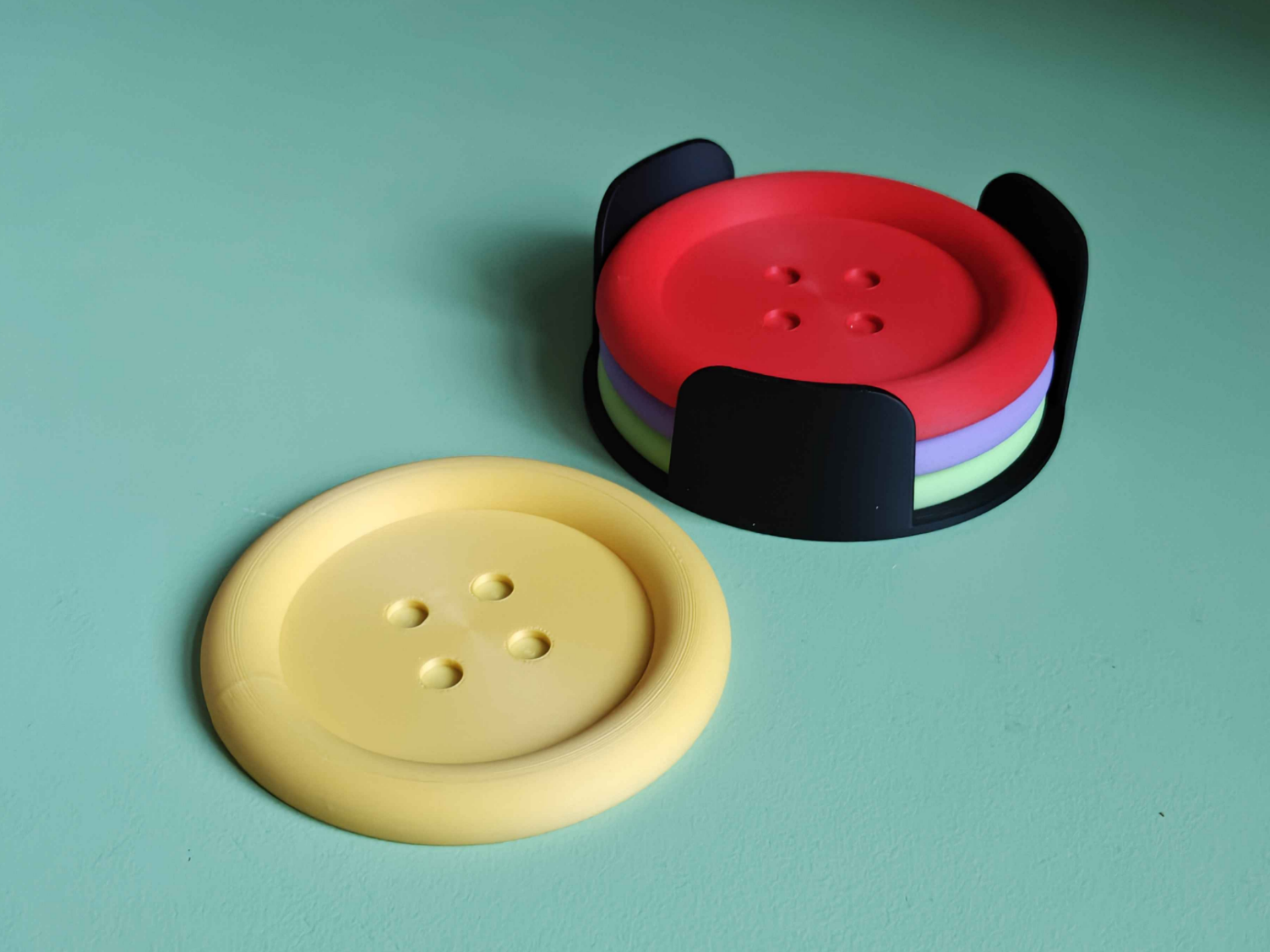 Button Coasters with Holder 
