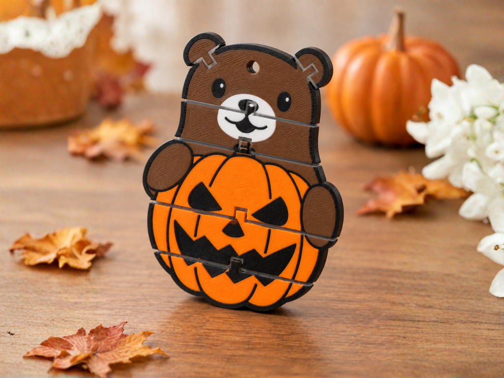 Bear Flexi Pumpkin Keychain – Halloween Fidget