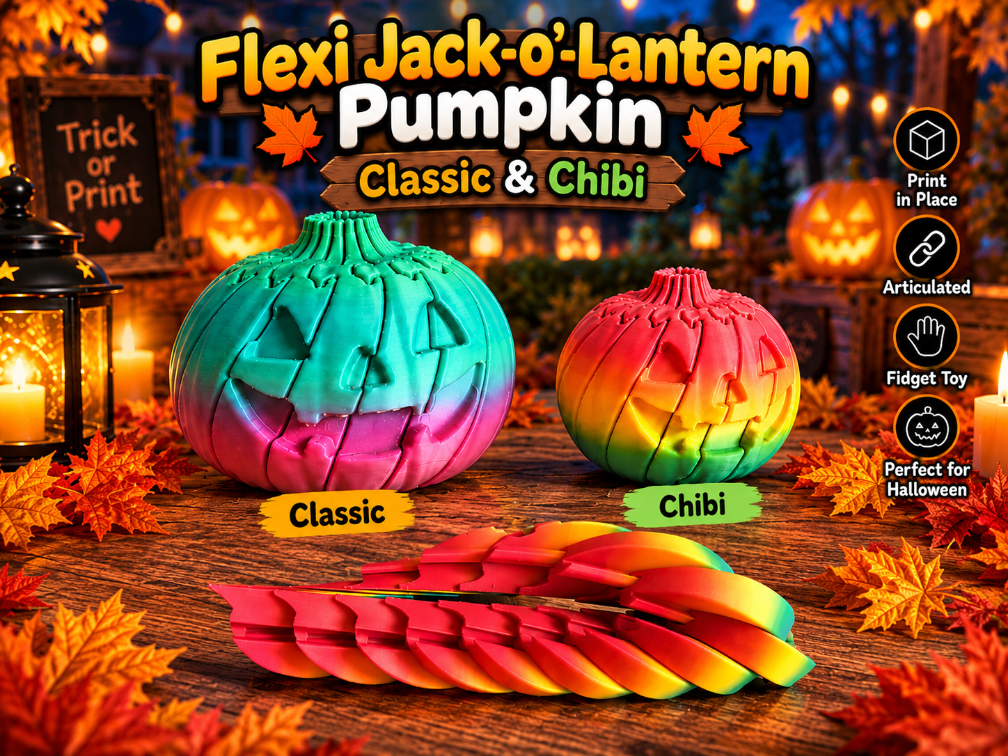 Flexi Jack-o'-Lantern Pumpkin | Classic & Chibi