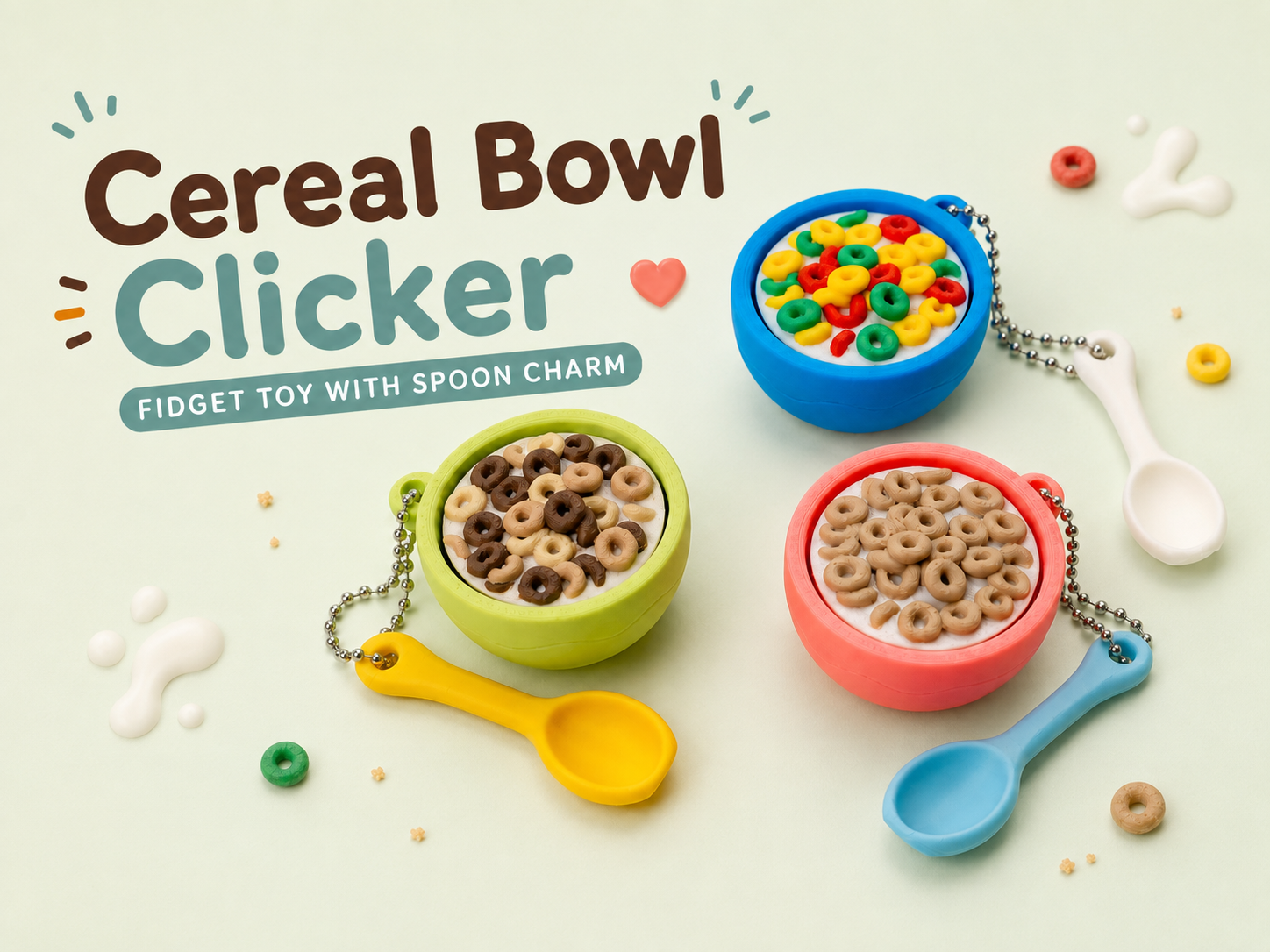 Cereal Bowl Clicker Fidget Toy with Spoon Charm