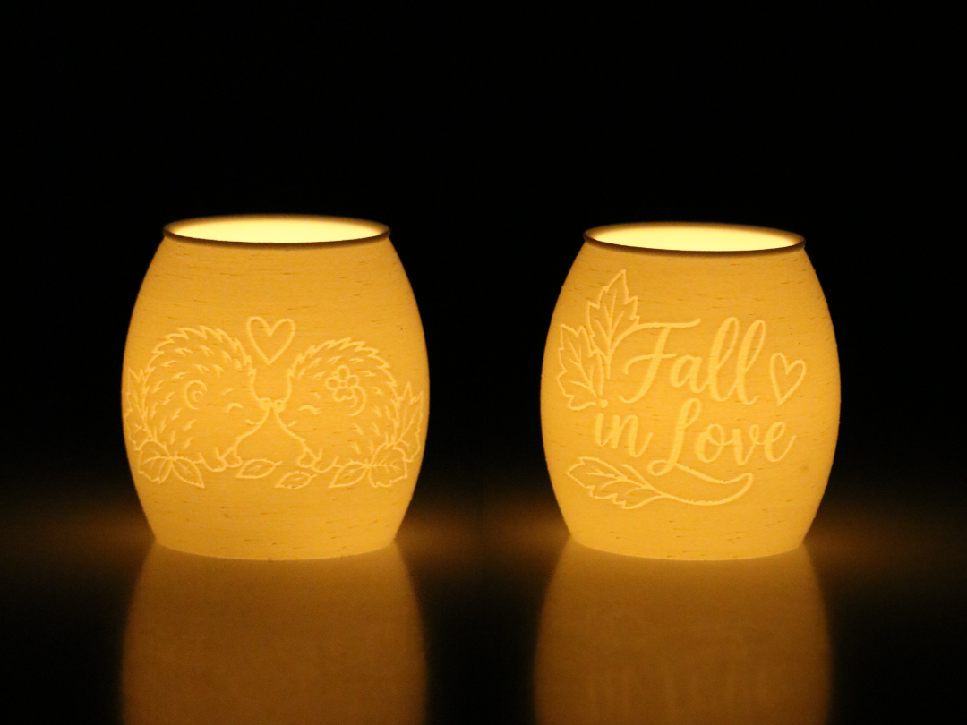Hedgehog & Fall in Love Lithophane Tealight Holder