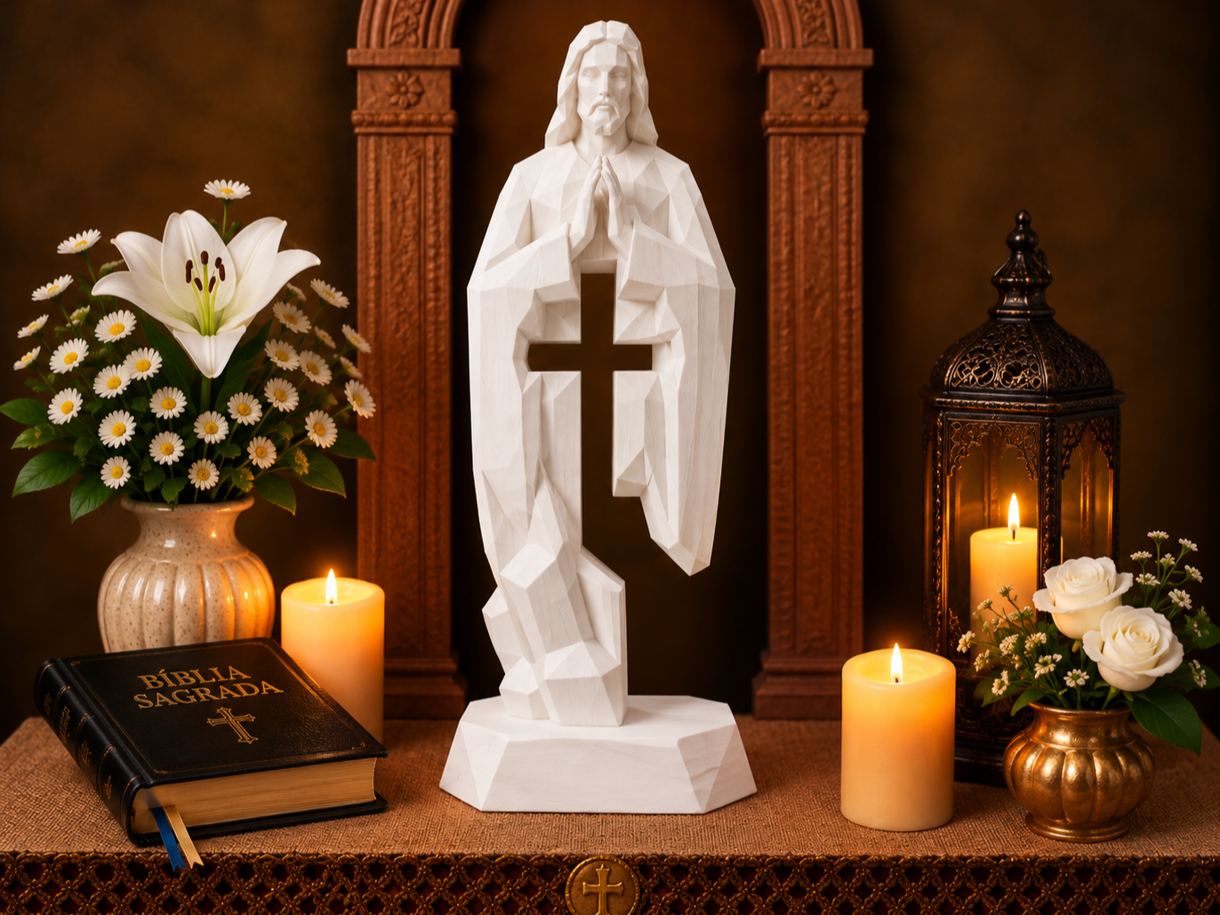 Estátua Minimalista de JESUS EM ORAÇÃO - Low Poly