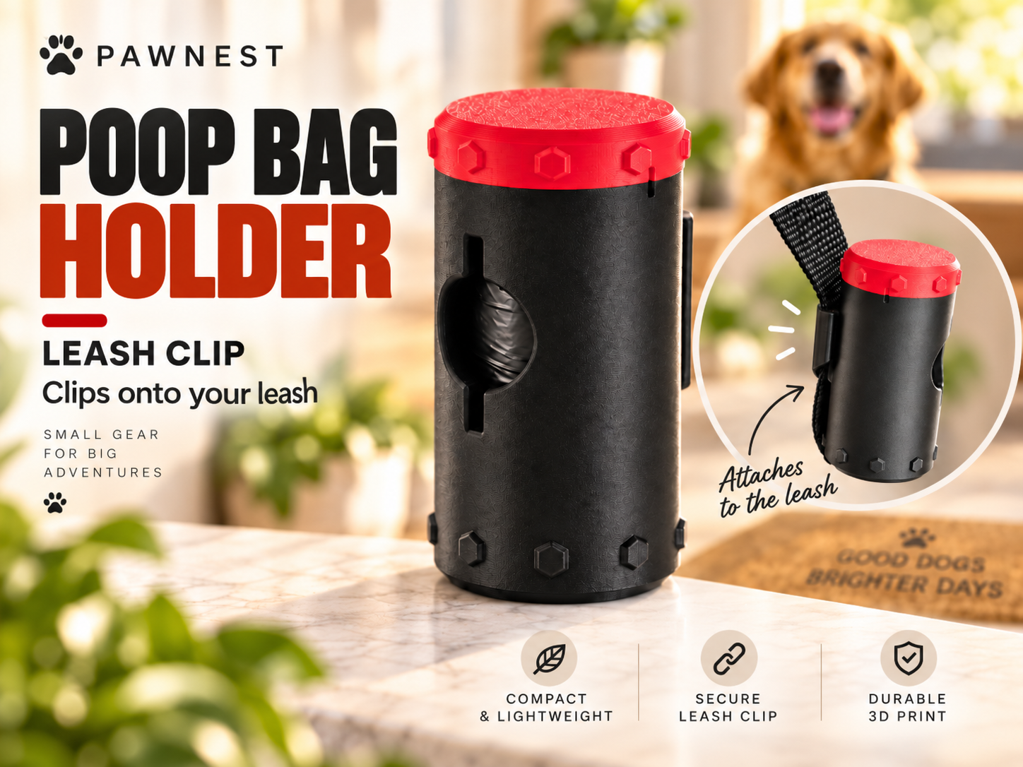 PawNest Poop Bag Holder – Leash Clip