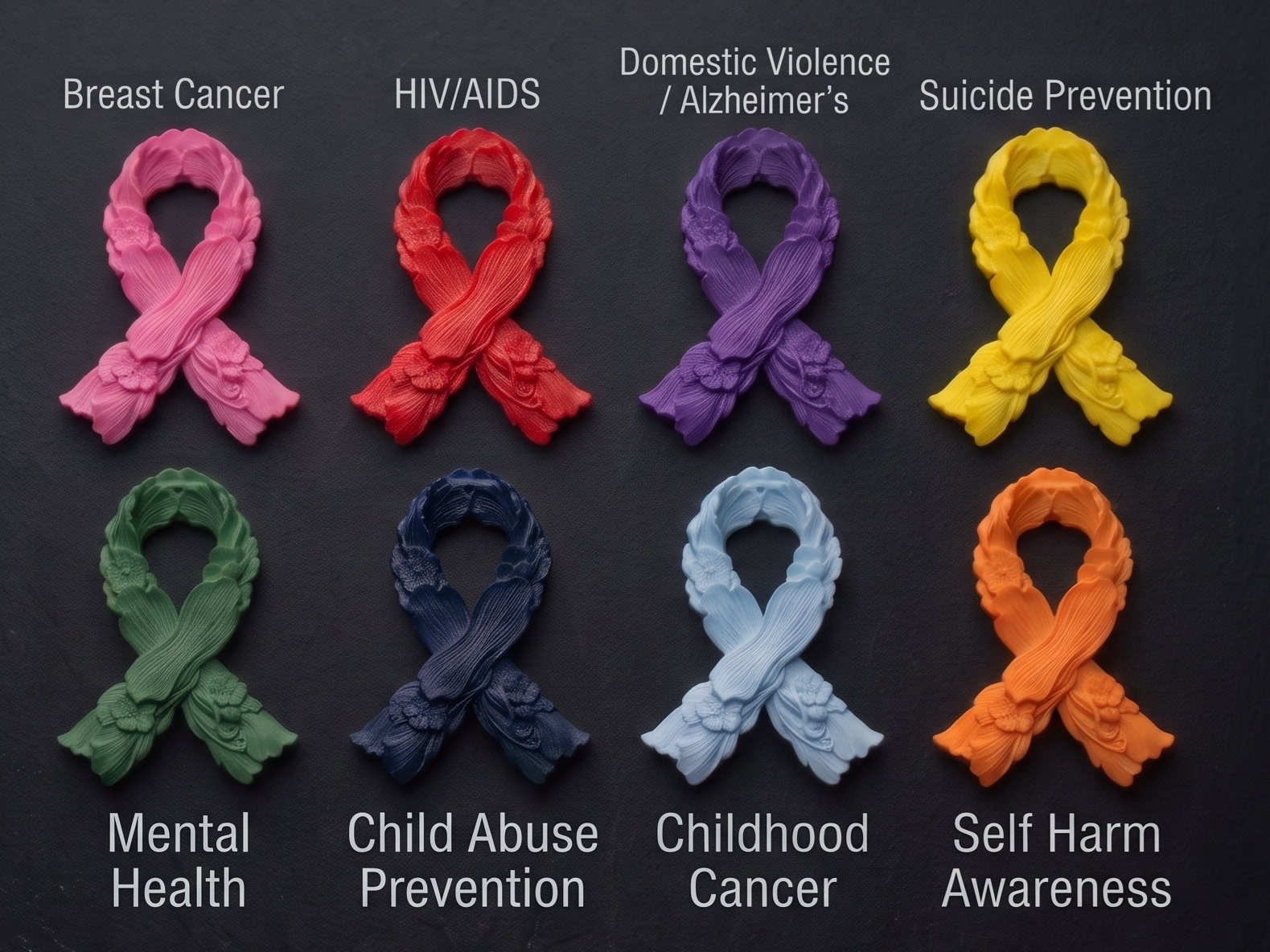 Awareness Flowered Ribbon Brooch