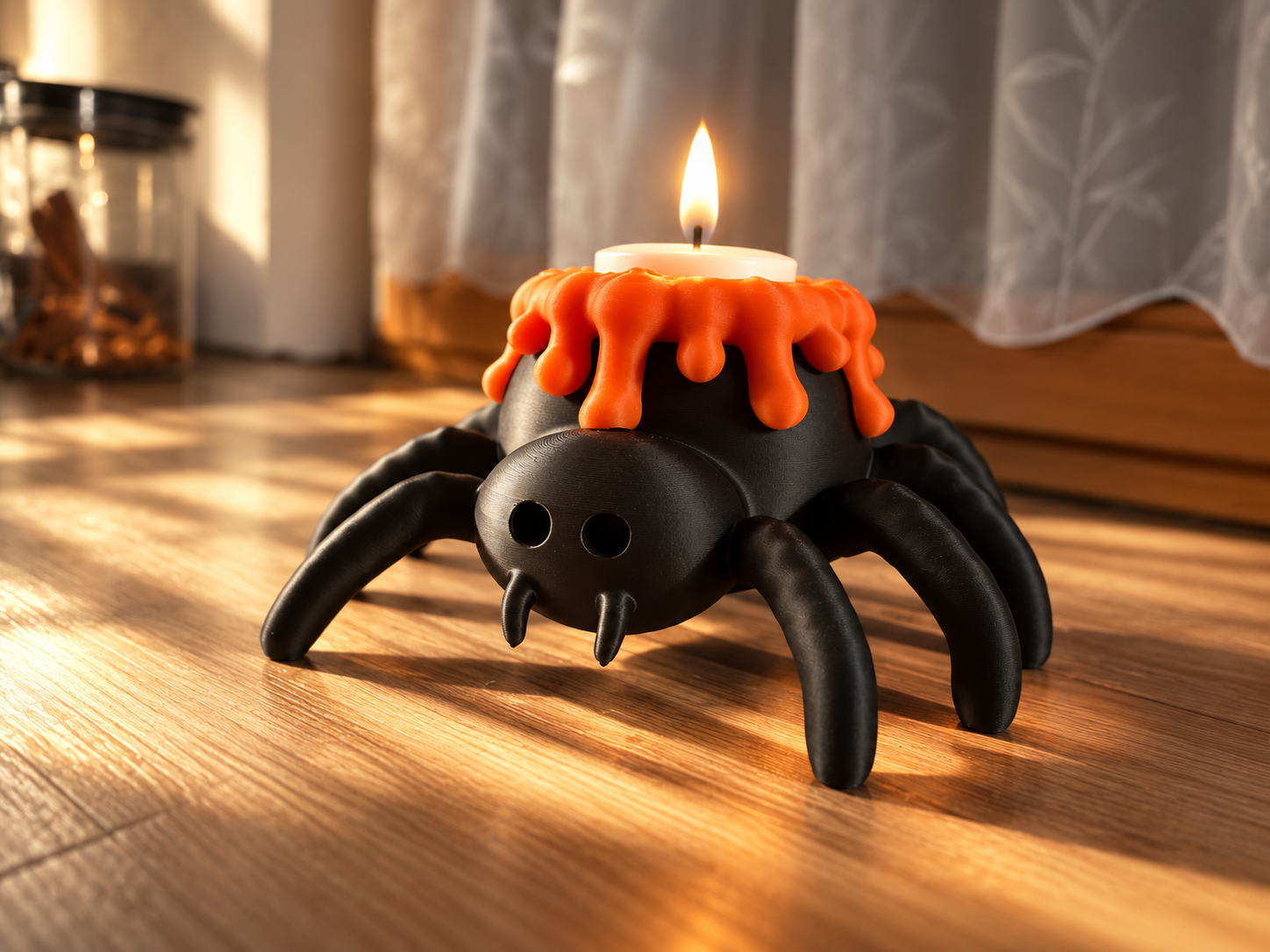 Halloween Spinne LED Teelichthalter Wachseffekt