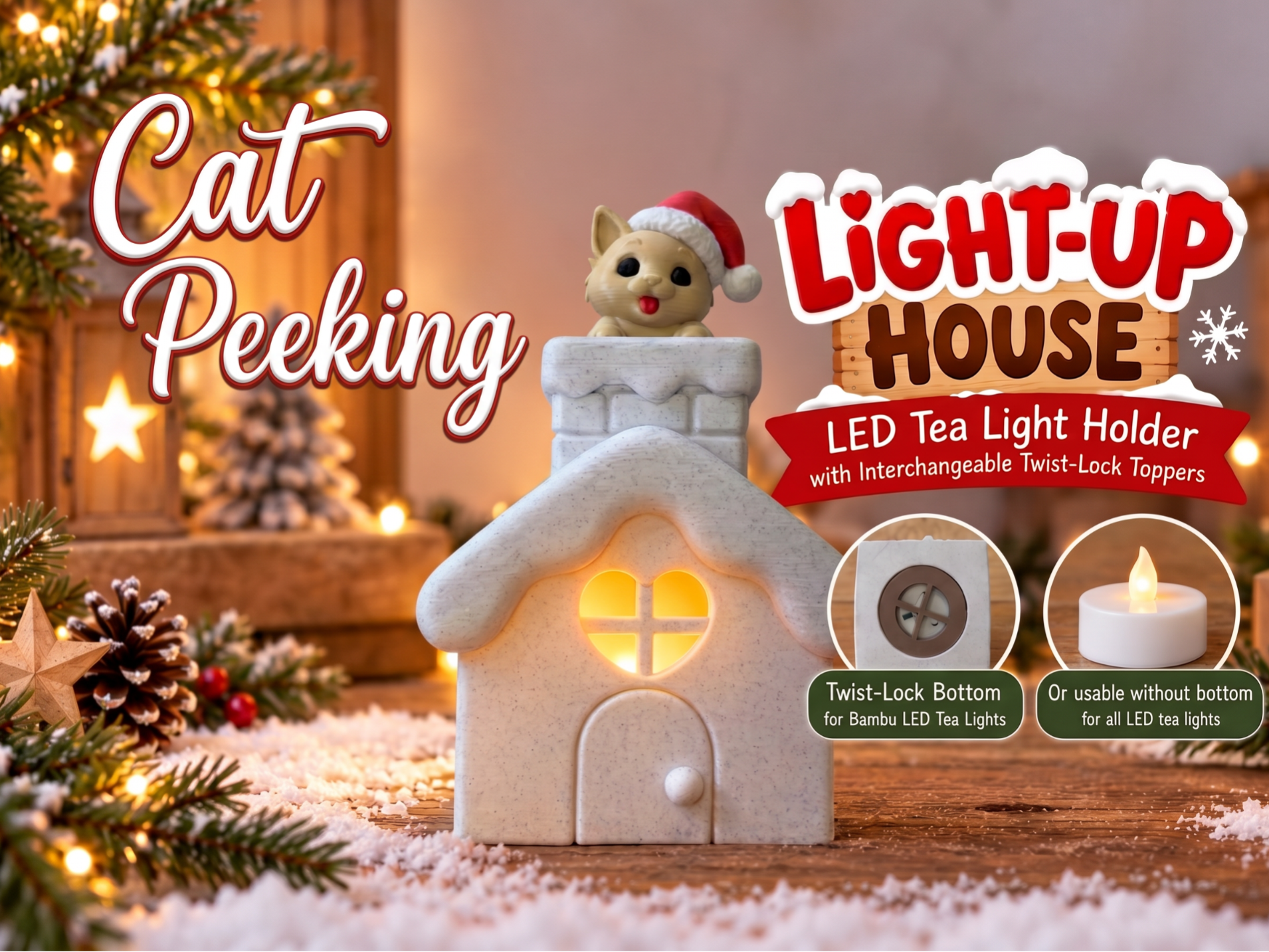 Cat Peeking Light-Up House