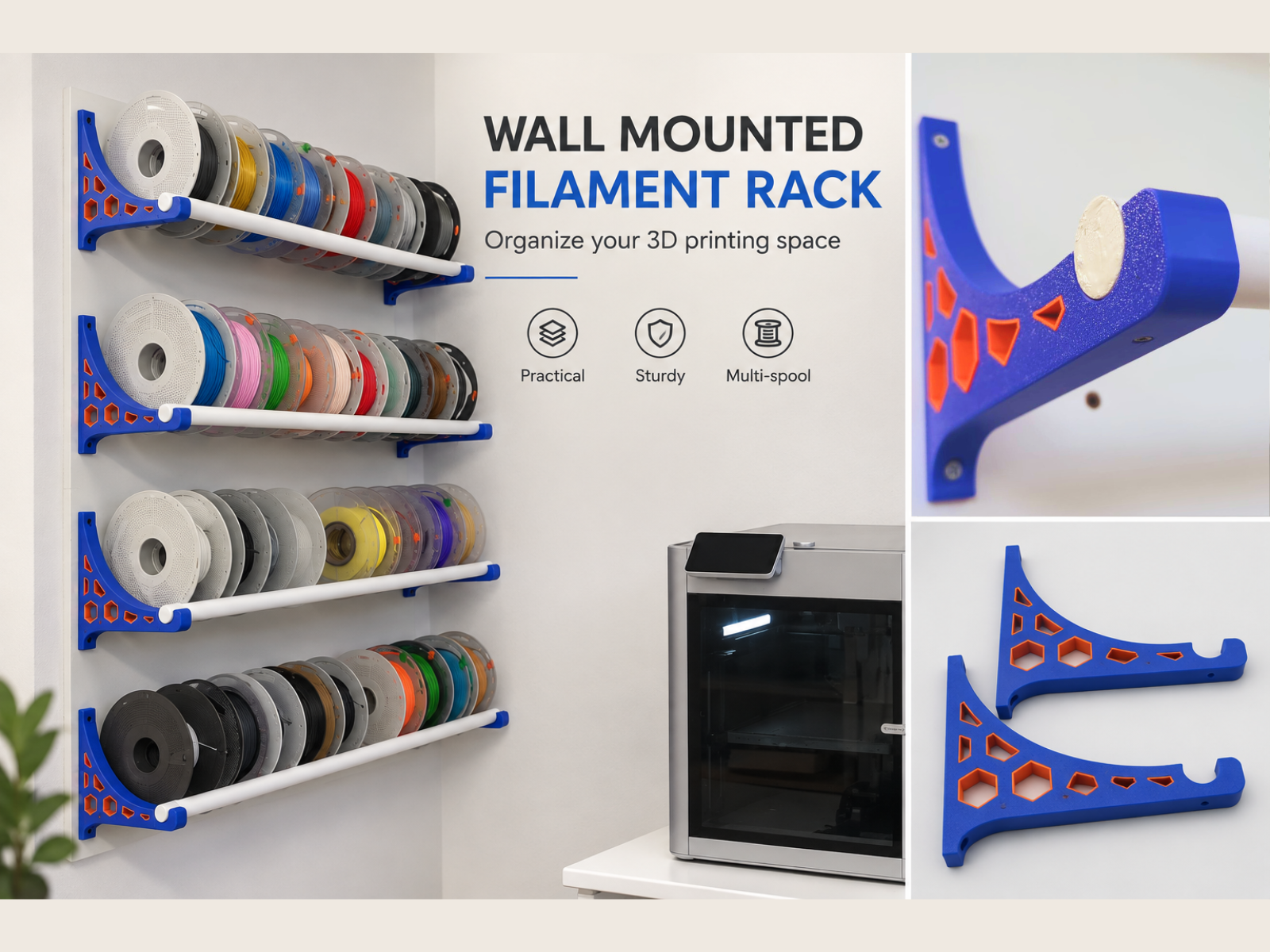 Filament spool wall shelf - Curtain rod brackets