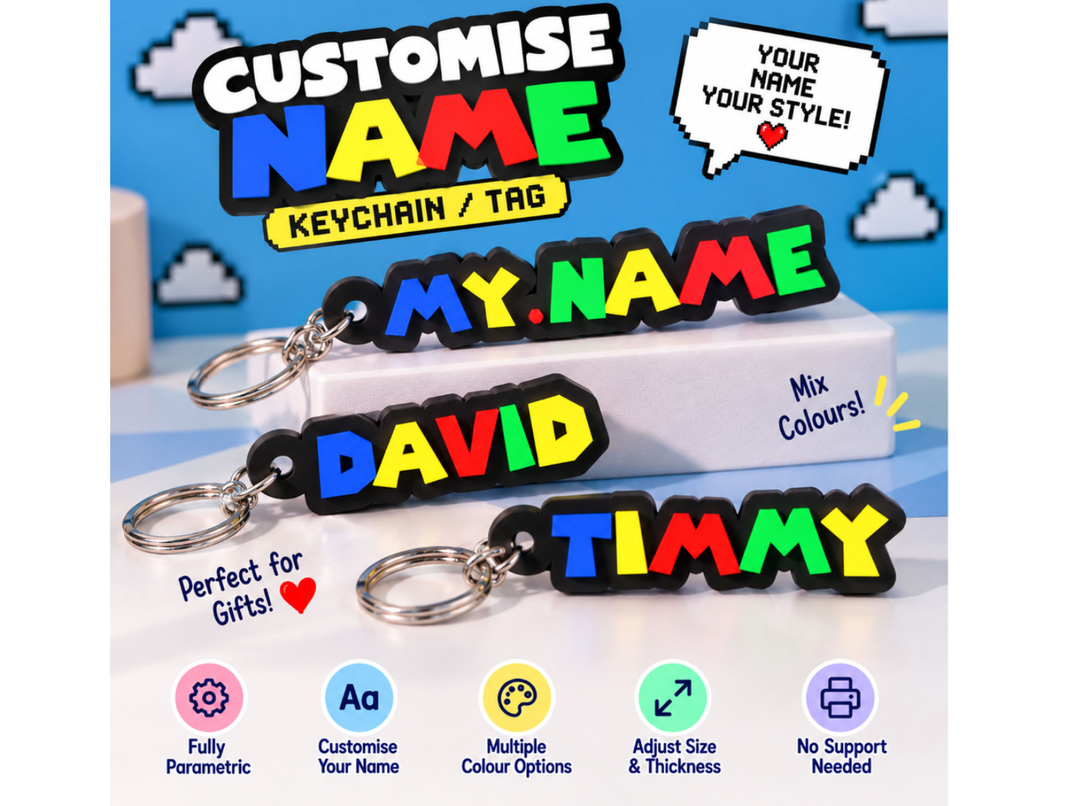 Super Mario Parametric Chunky Name Keychain