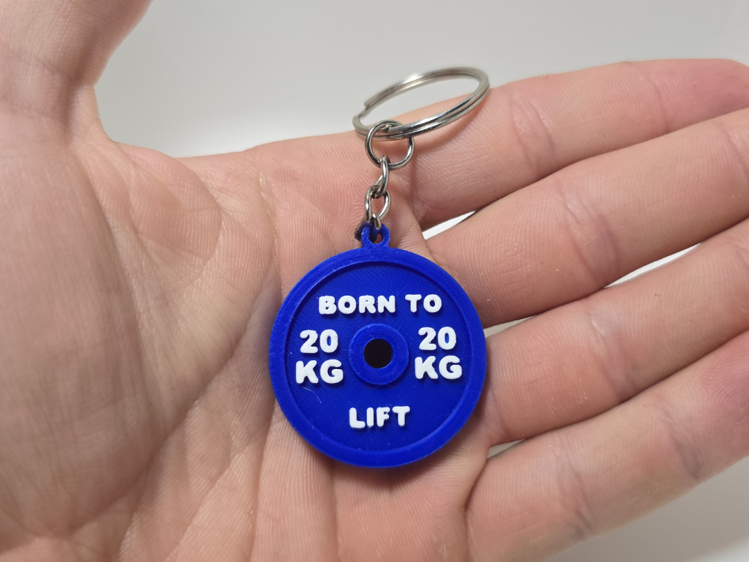 Olympic Weight Plate 20 KG Keychain-"BORN TO LIFT"