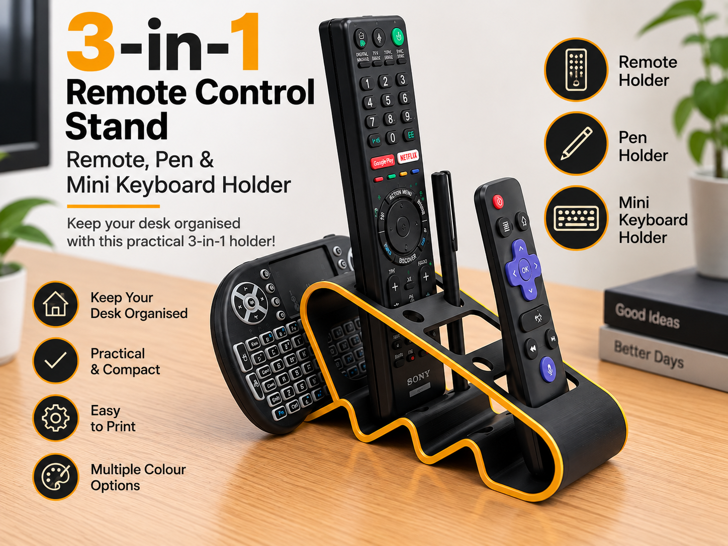 Remote Control Stand, Pen & Mini Keyboard Holder