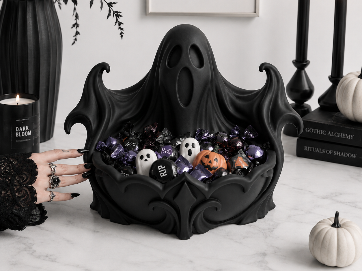 Goth Halloween Samhain Ghost Candy Bowl Decor