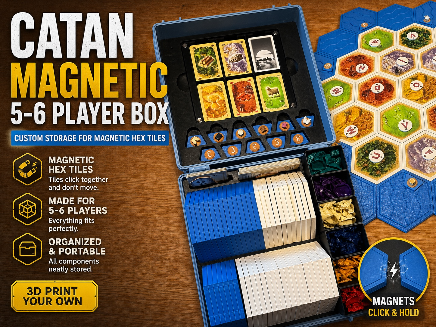 Custom Catan Storage Box With Magnetic Tiles