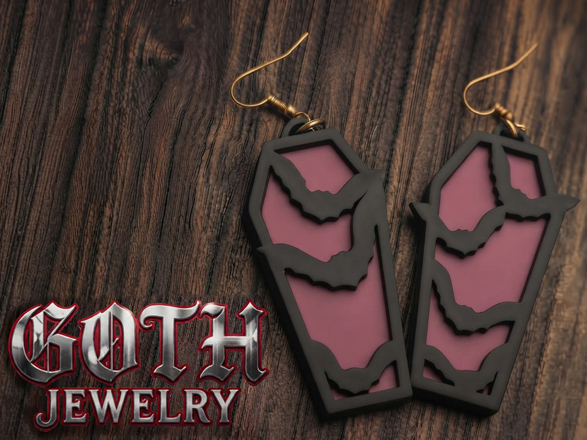 Goth Jewelry - Coffin bats earrings