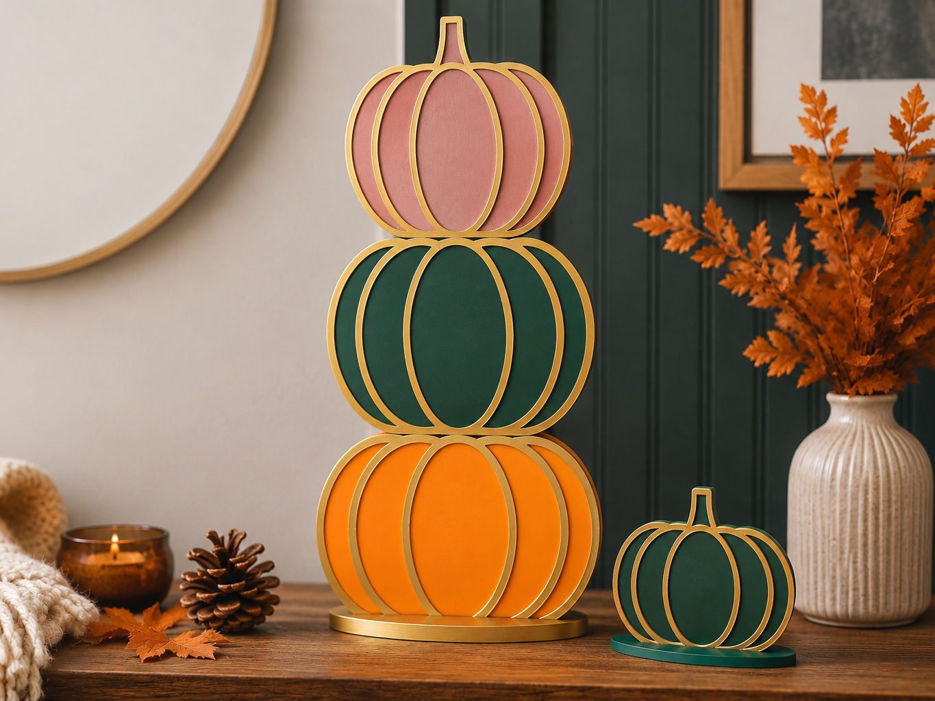 Stacked Pumpkin Fall Deco Tower & Mini Pumpkin