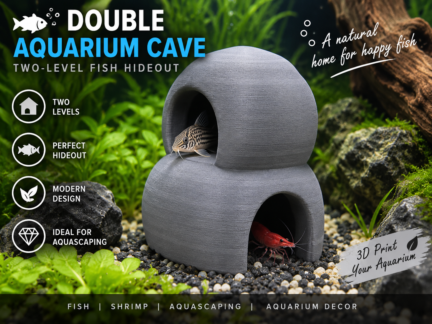Double Aquarium Cave – Two-Level Fish Hideout