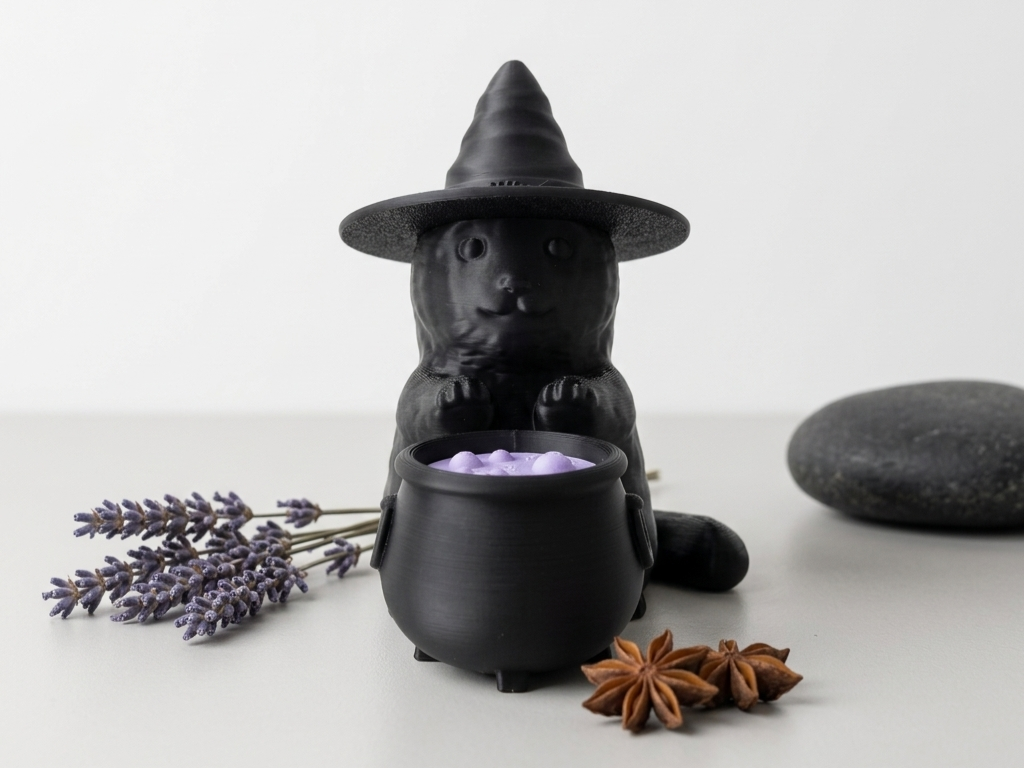 Halloween Cat Decor, Witch Cat with Cauldron
