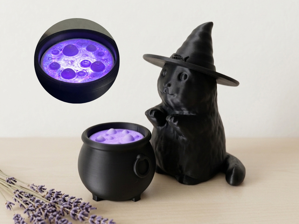 Halloween Cat Decor, Witch Cat with Cauldron