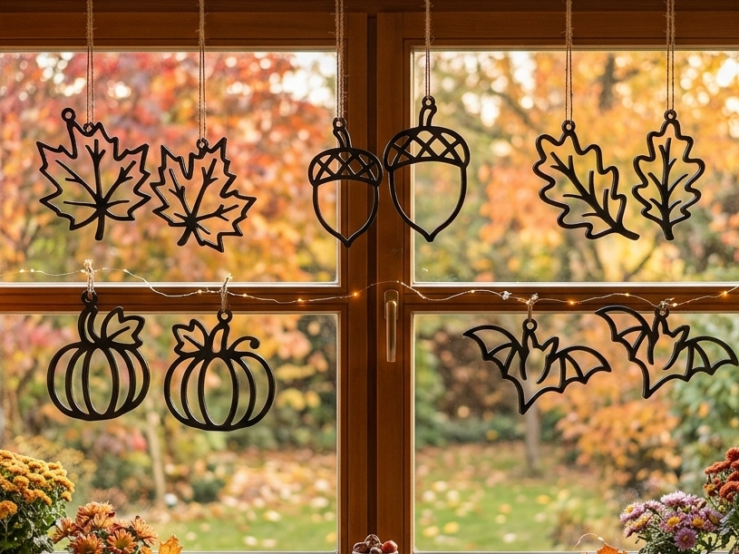 Herbstlaub & Fledermaus Deko-Set für die Fenster