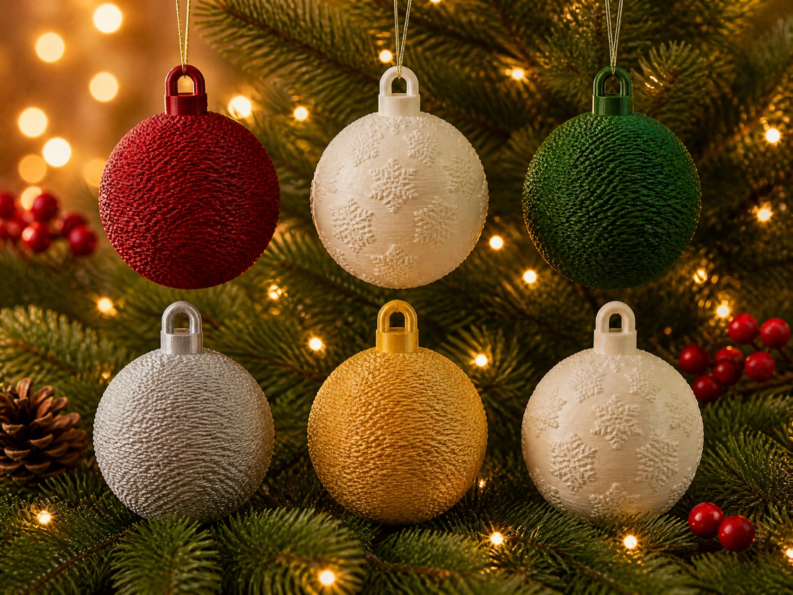 Modern Christmas Ornament Set – 6 Balls, 2 Designs