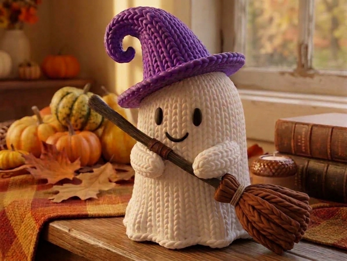 Knitted Halloween Ghost Witch