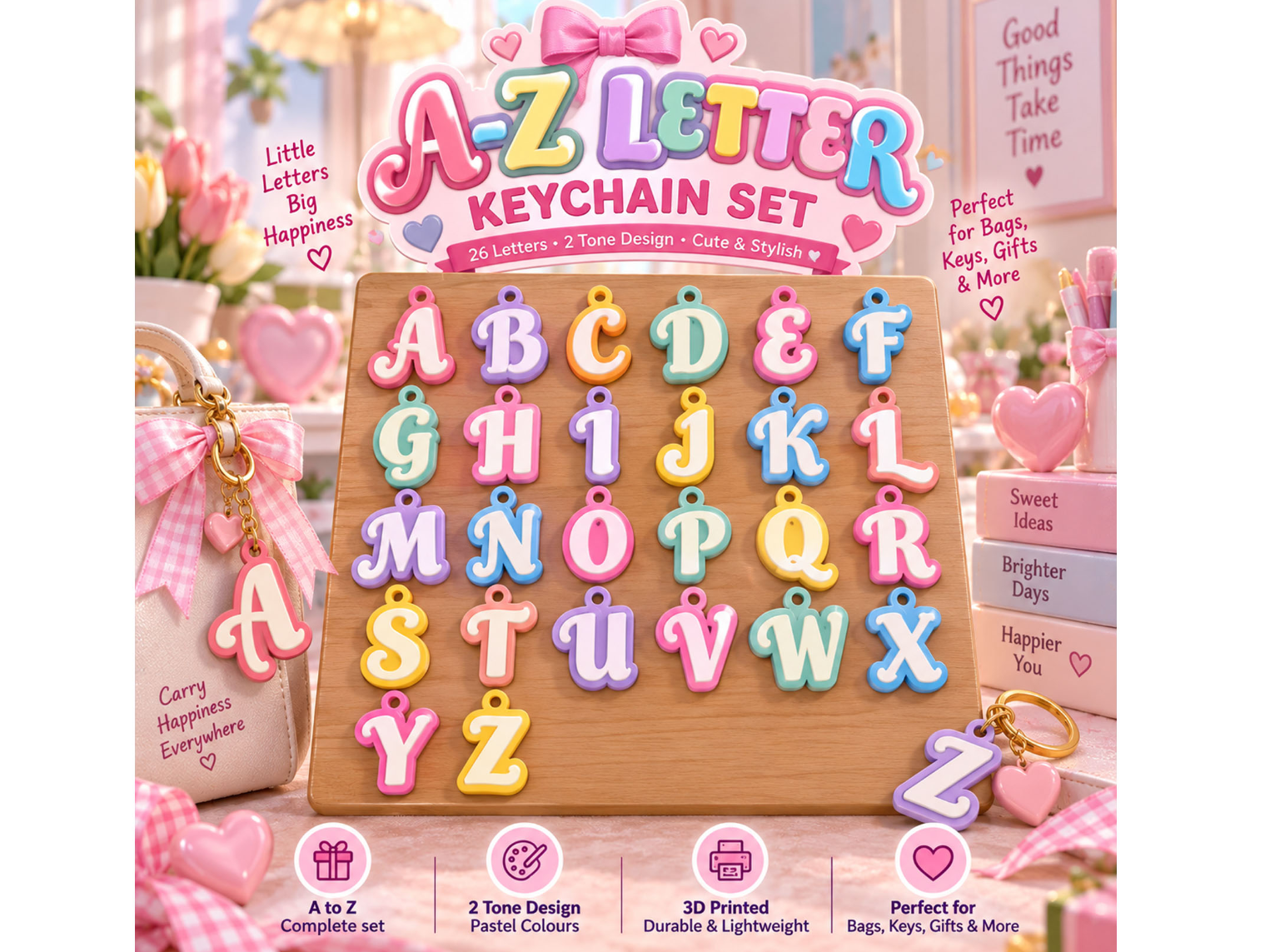 Pastel Sweet A–Z Letter Keychain Alphabet Charms