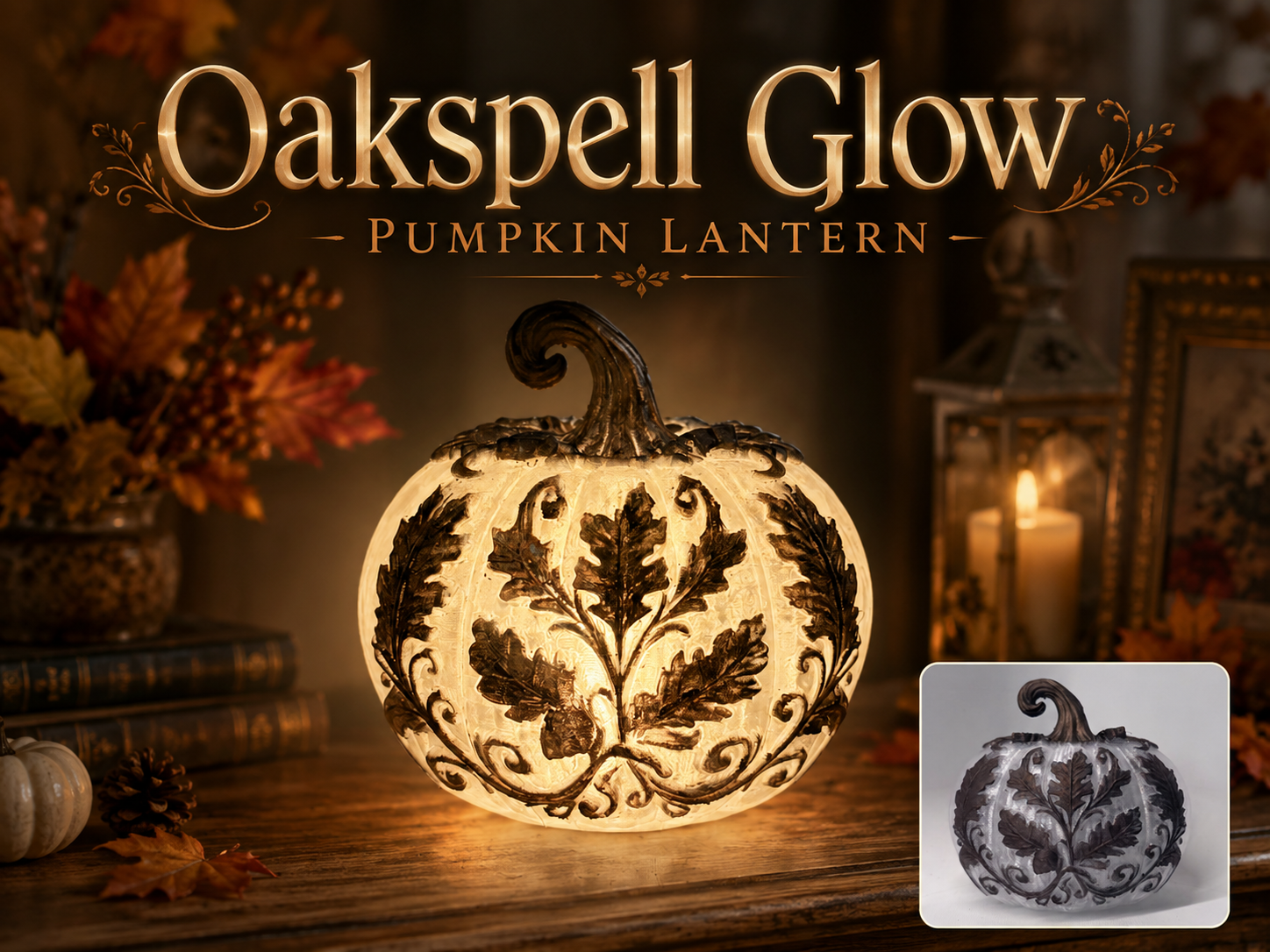 Oakspell Glow - Ornated Pumpkin Lantern