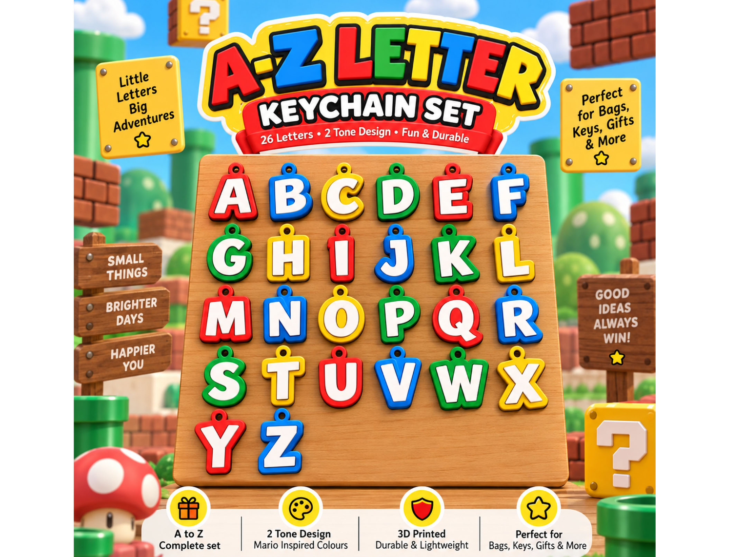 Super Mario A–Z Letter Keychain Alphabet Charms