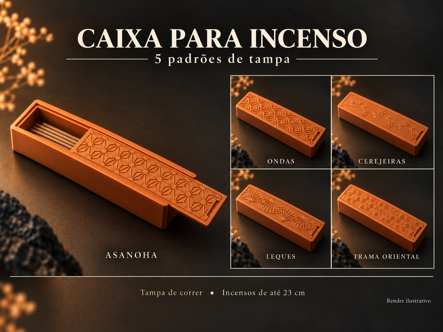 Caixa de Incenso Oriental — 5 Tampas Japonesas