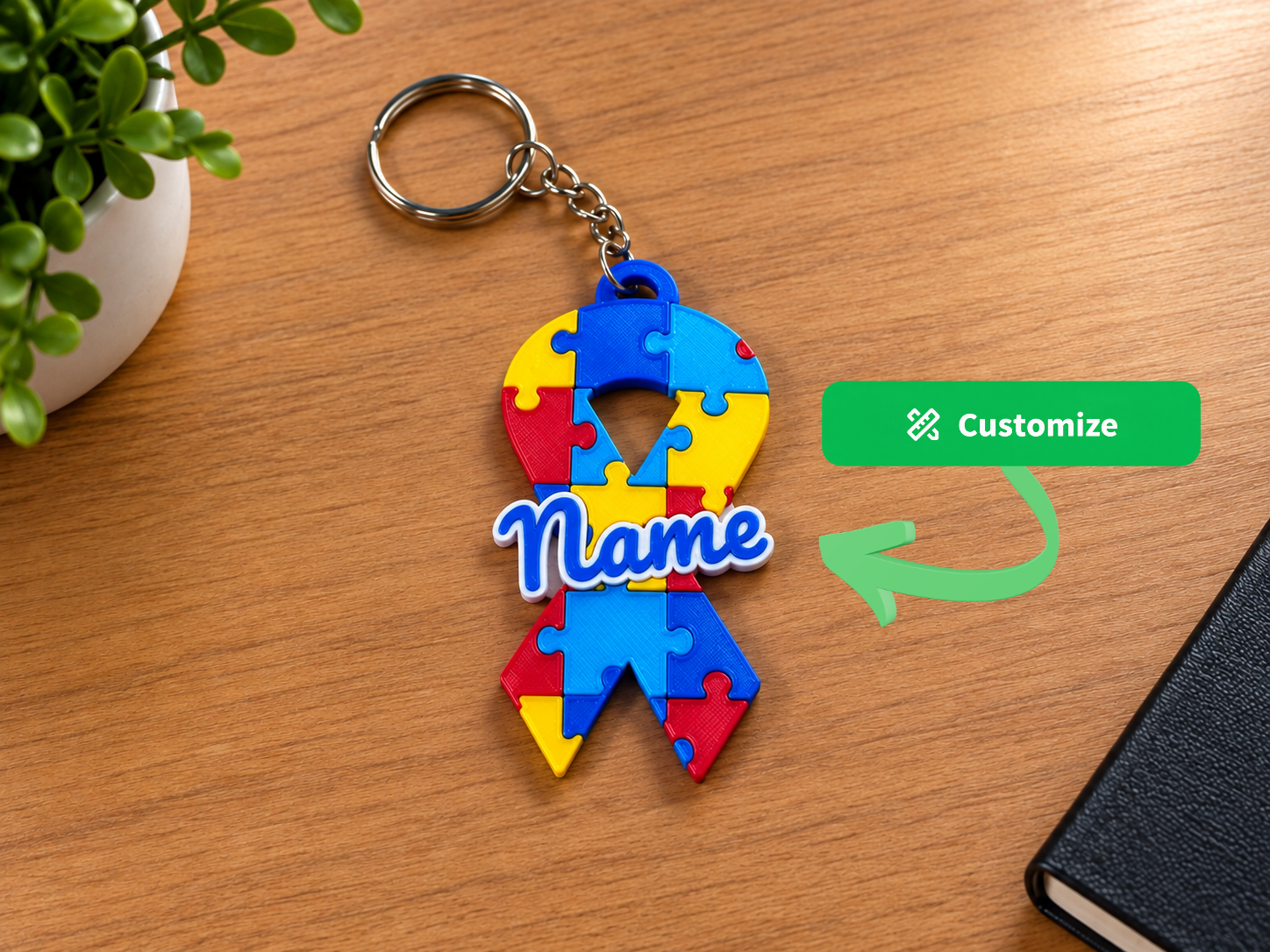 Customizable Autism Awareness Ribbon Keychain