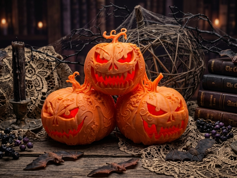 Spooky Pumpkin Trio - Halloween Home & Desk Decor