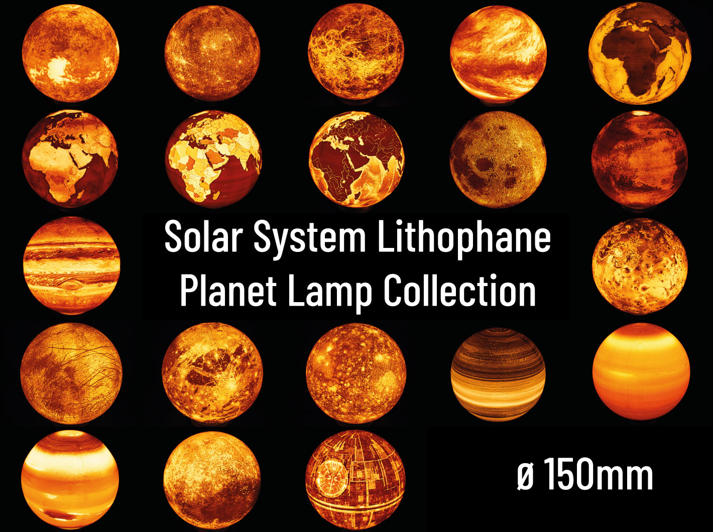 Solar System Lithophane Planet Lamp Collection - β150mm