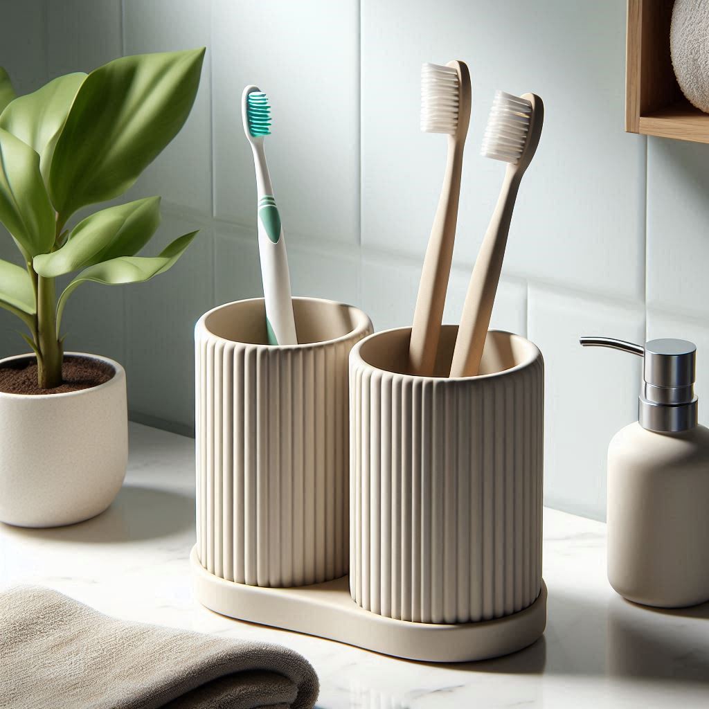 Ribbed Double Toothbrush Holder Set, Organizer