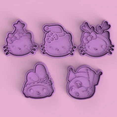 CORTANTES + ESTAMPAS HELLO KITTY - KUROMI - MY MELODY FELIZ NAVIDAD / MERRY CHRISTMAS CUTTERS + STAMPS