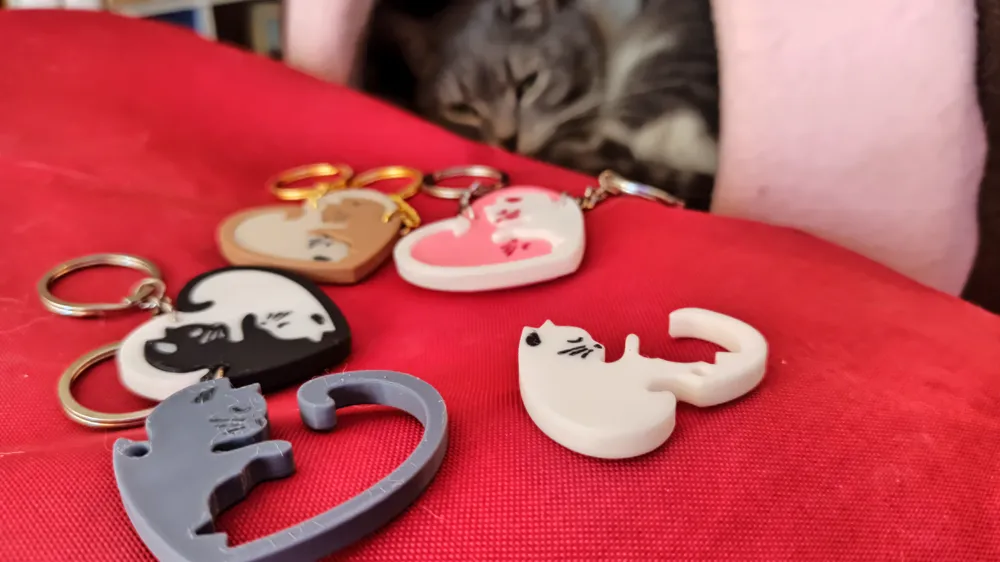 cat couple lovers heart keychain puzzle
