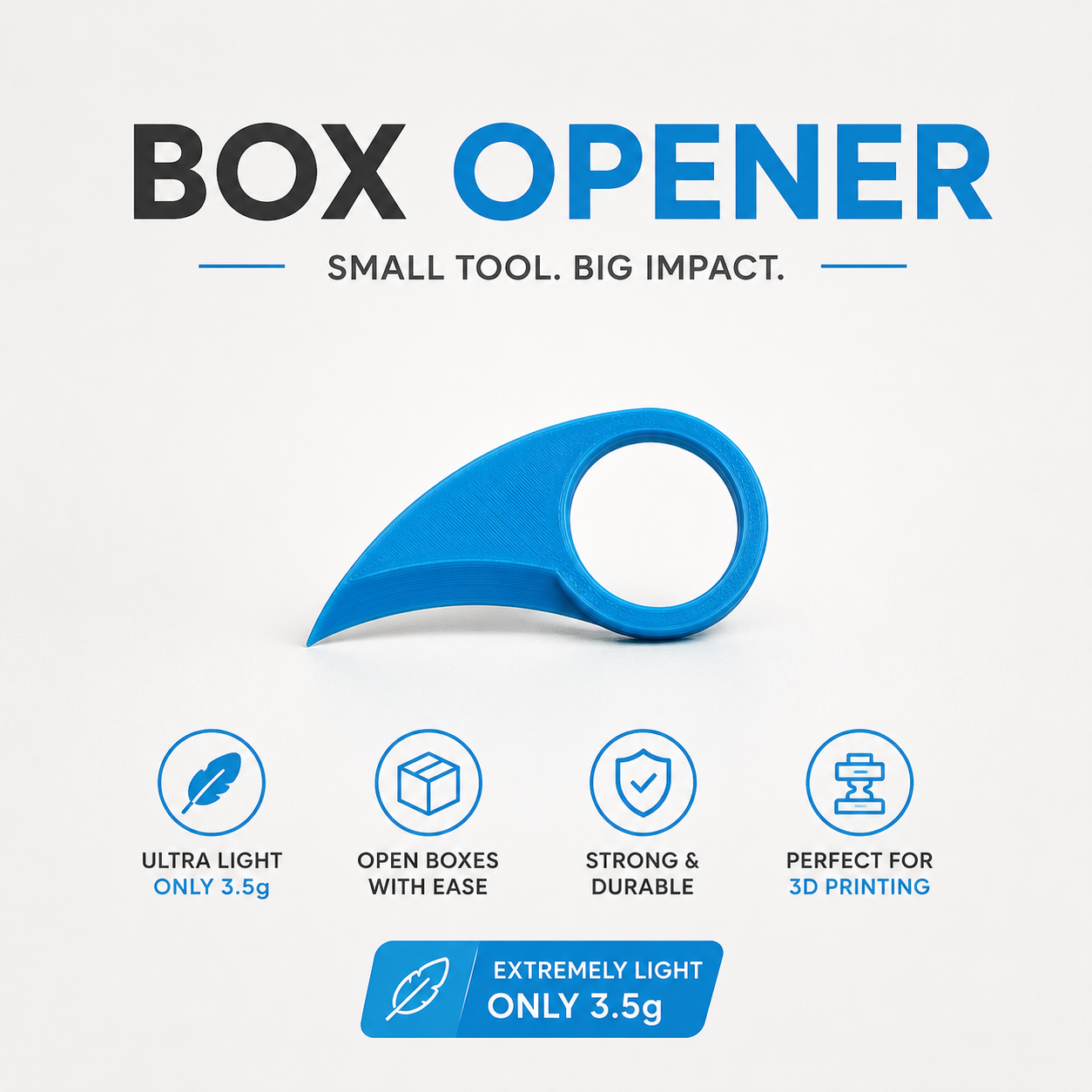 Compact Box Opener | Safe 3D Printable Package & Carton Cutter