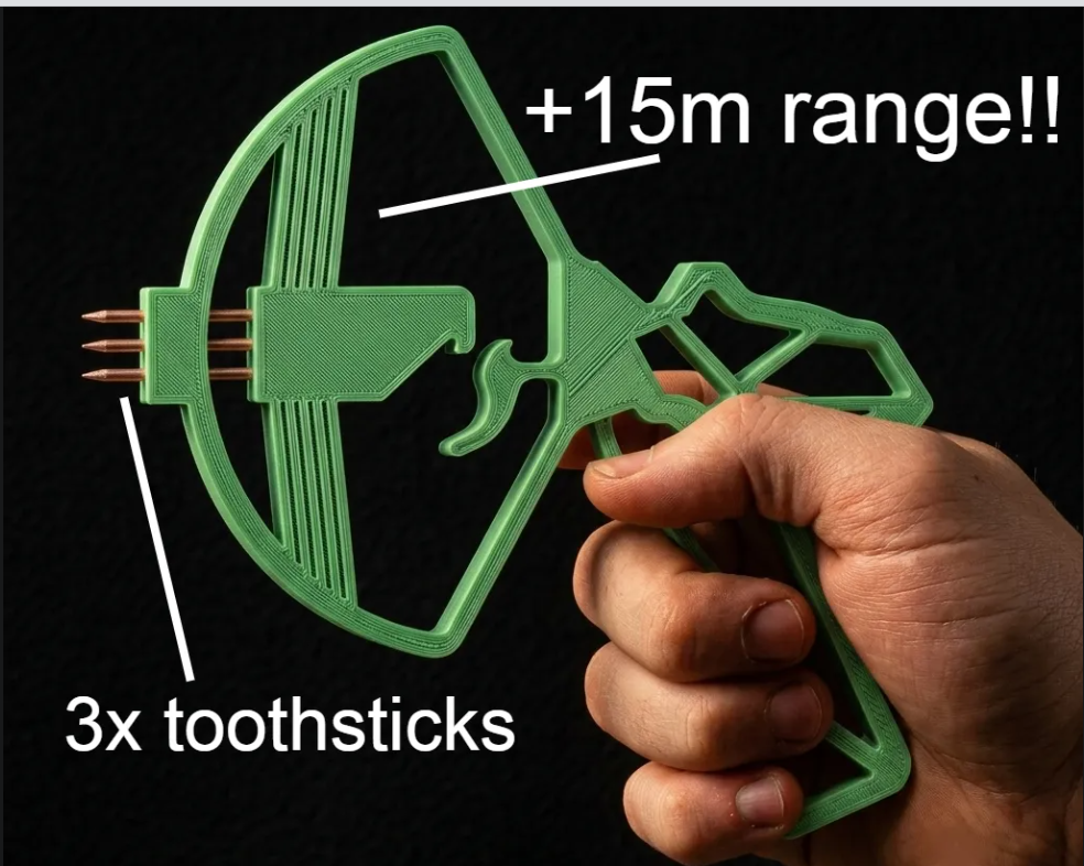tripple toothpic crossbow shotgun (+15m range )