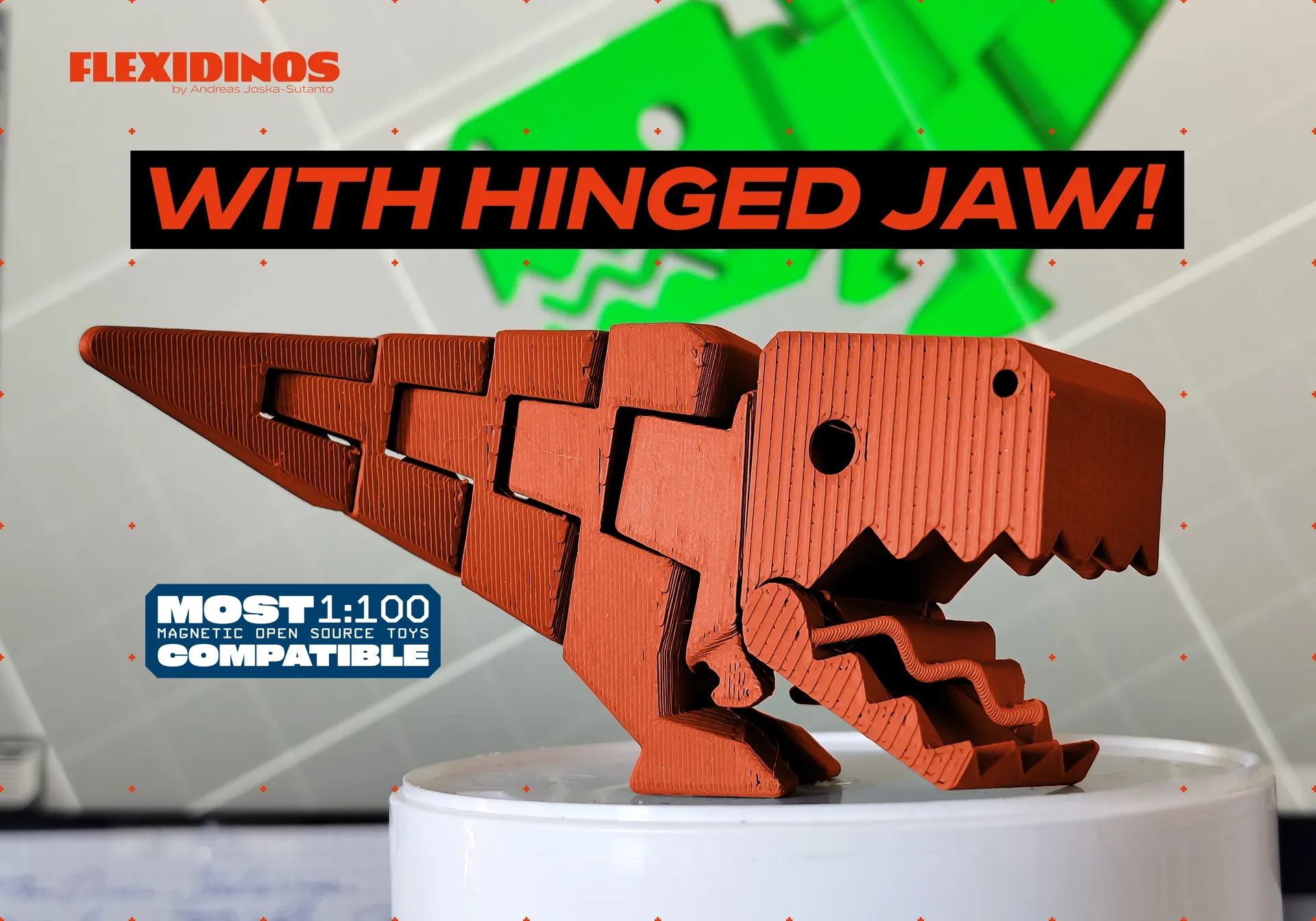 FlexiDinos Tessa the flexi T-Rex print in place articulated dinosaur with hinged jaw
