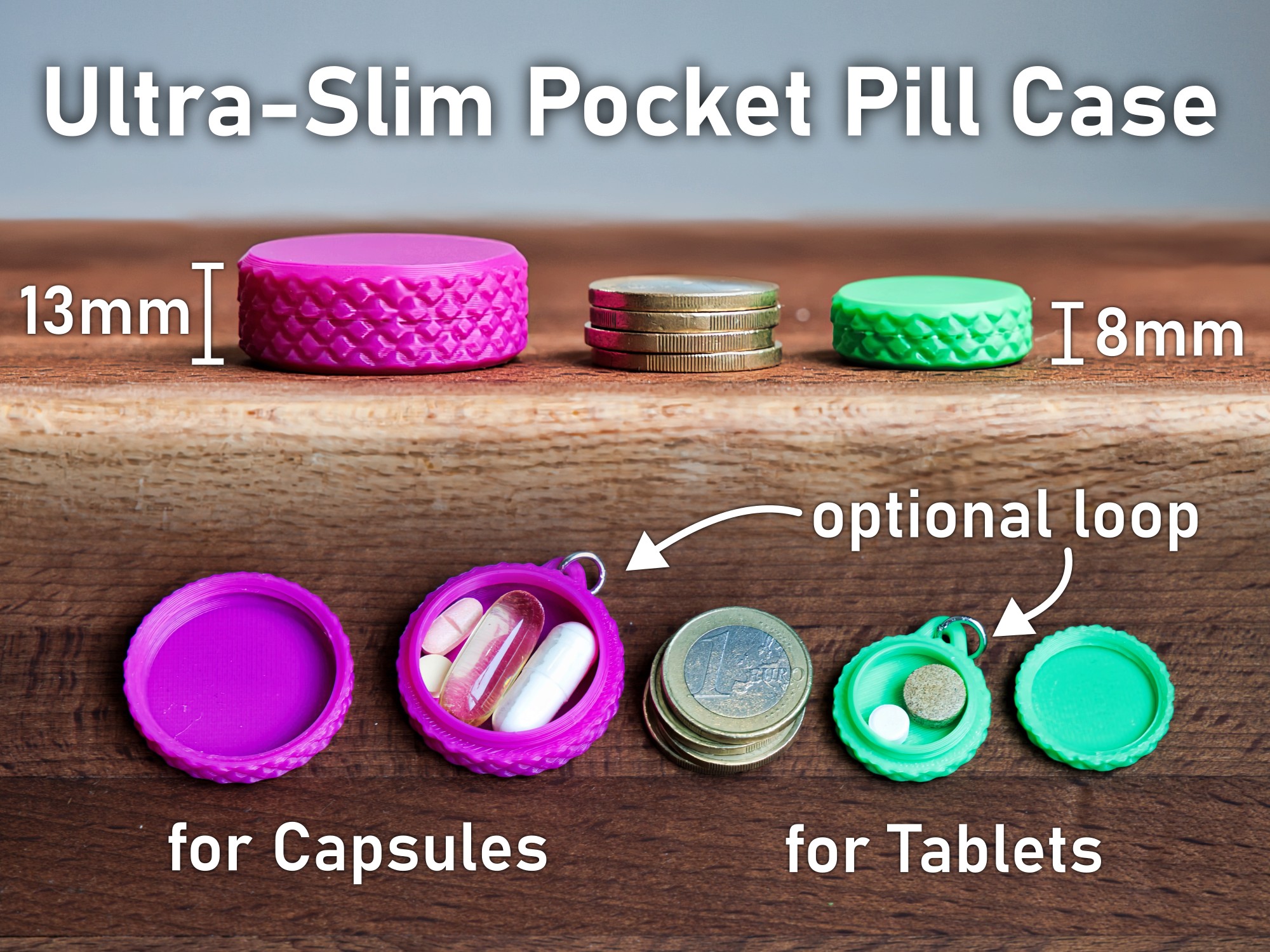 Ultra-slim Pocket Pill Case β Thin Compact Medicine Container for Travel or Everyday Carry
