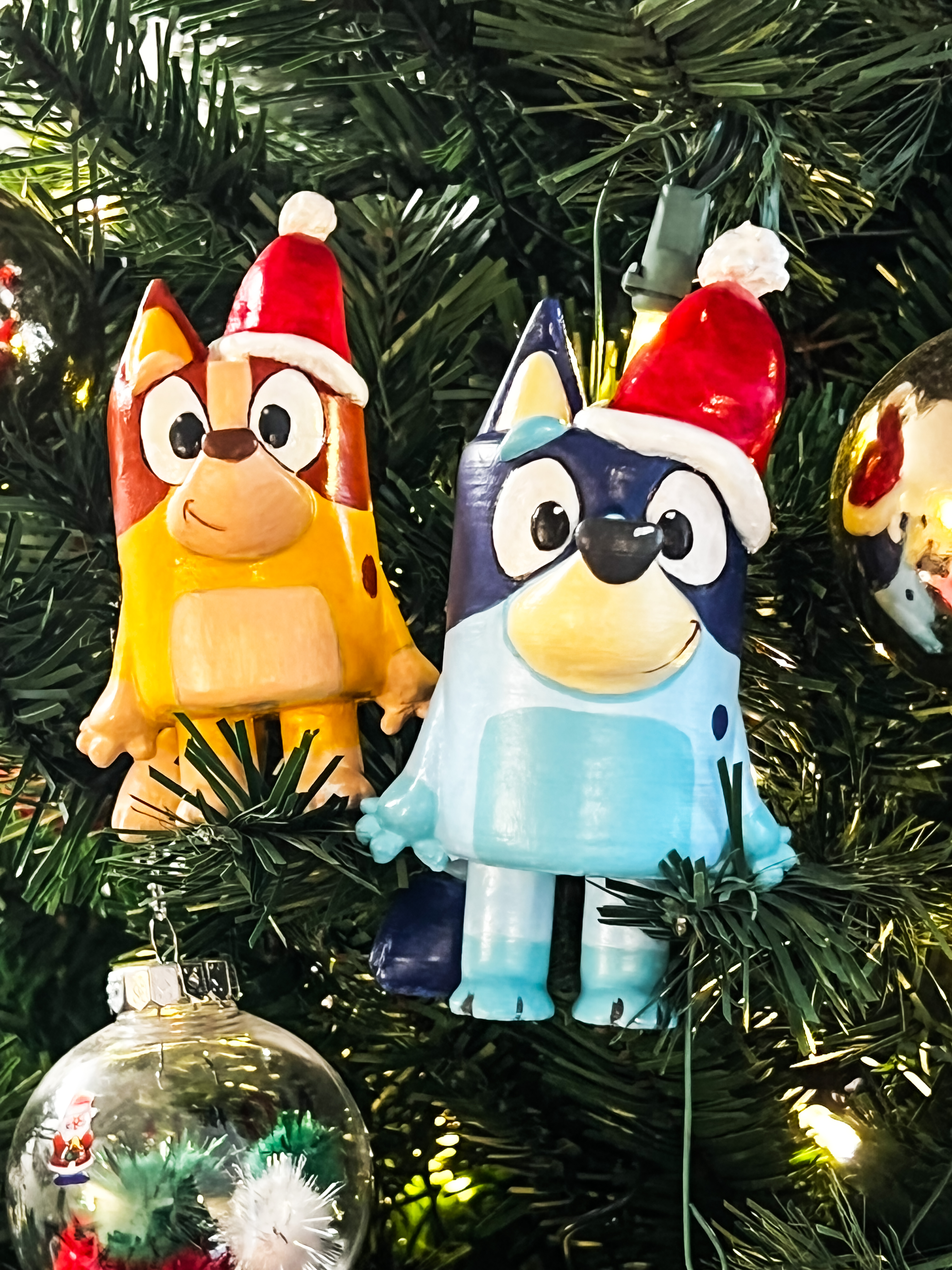 Bluey and Bingo (Regular, Holiday/red hat and Tree Ornament Versions)