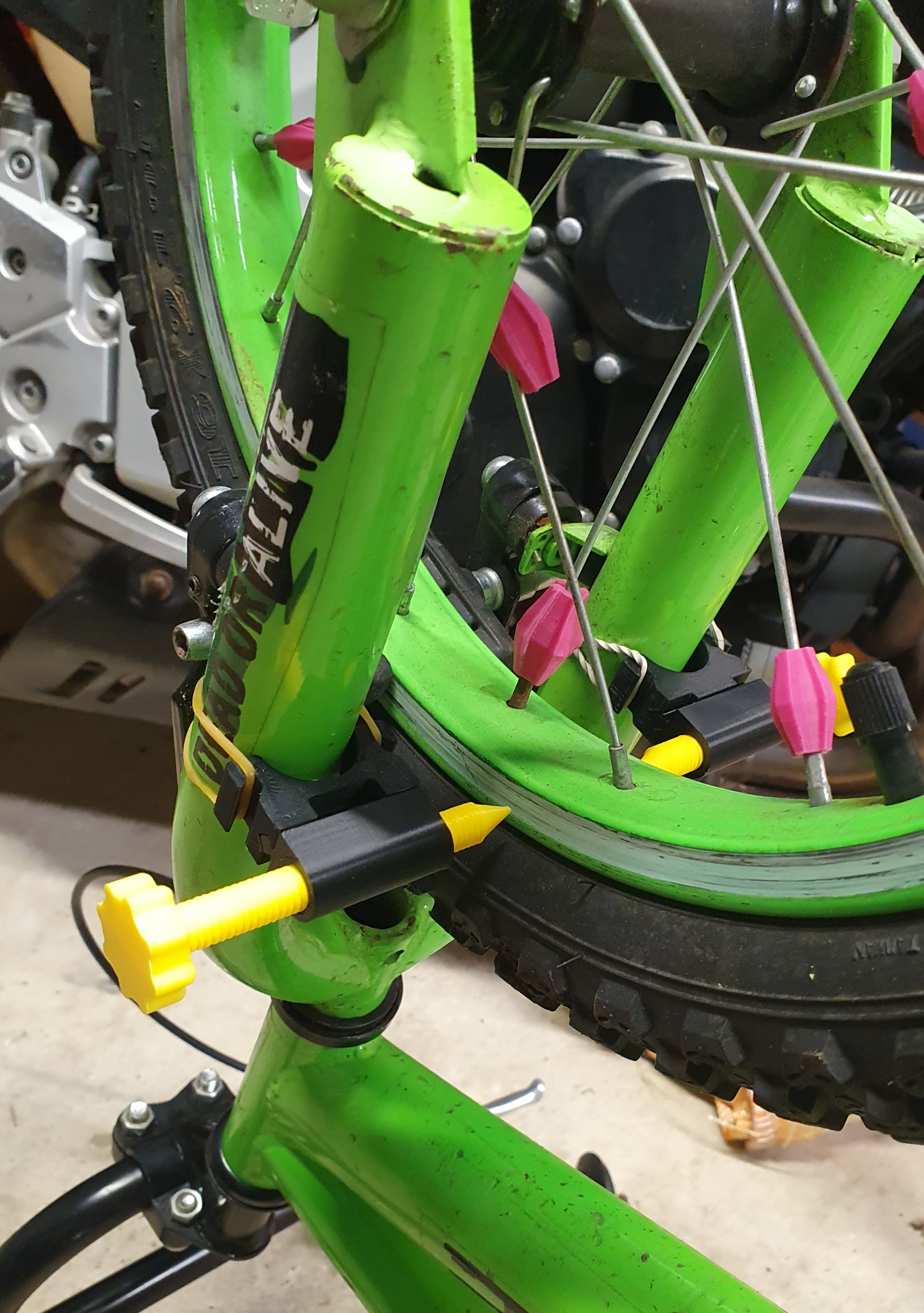 Bike wheel truing tool with dovetail (no glue required).