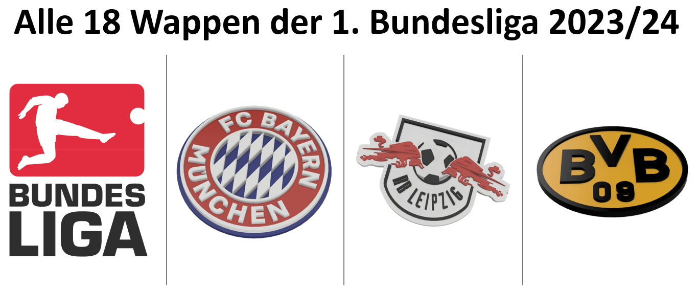 Bundesliga - alle 18 Vereinswappen 2023/24