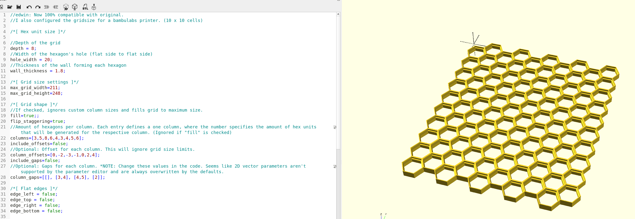 Customizable Honeycomb Storage Wall (OpenSCAD) v2.1 Bambulabs
