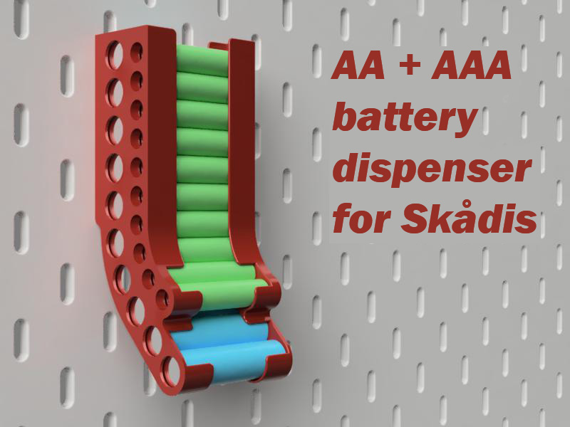Battery holder for AA+AAA, Skadis mounting