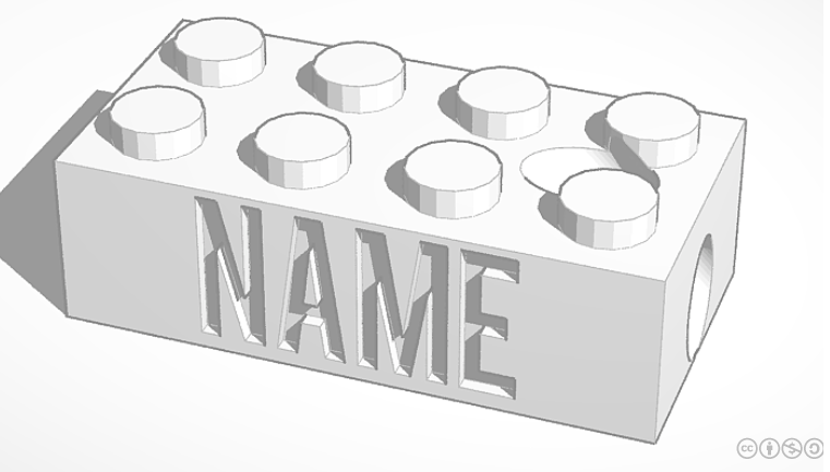 keychain LEGO compatible brick with name tinkercad customizable